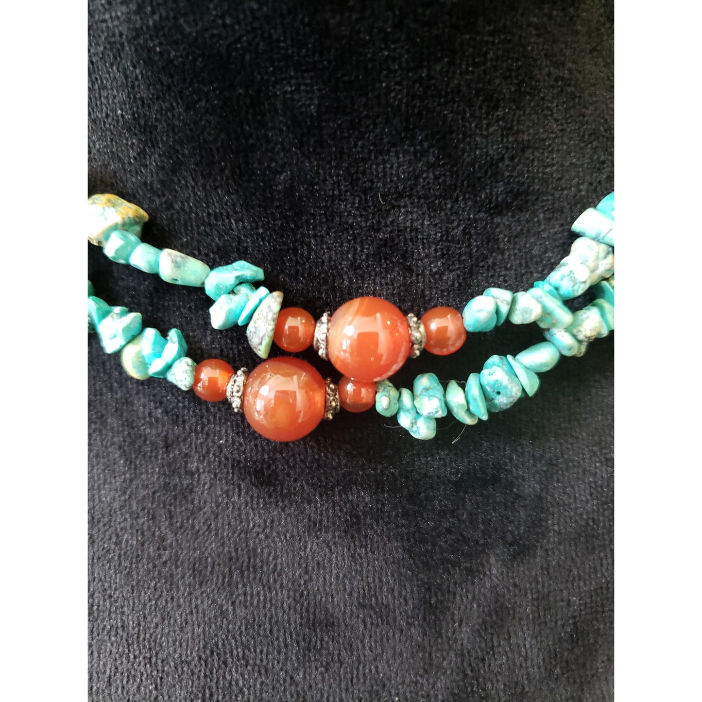 Womens Fashion 2 Strand Blue Magnesite Turquoise Coral Beads Necklace w/ Lobster