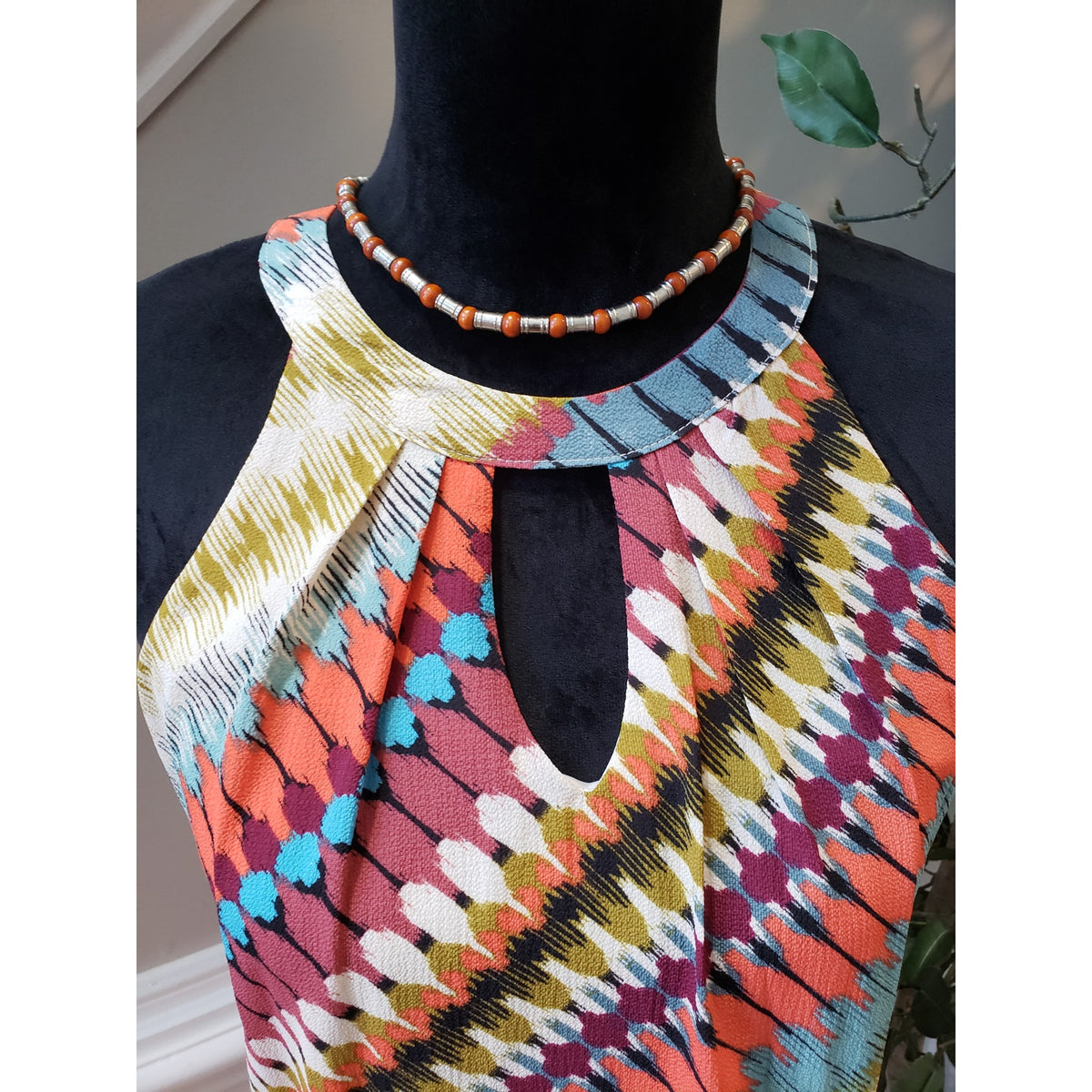 As U Wish Dress Women M Multicolor Sleeveless Ikat Halter Keyhole Boho Chic