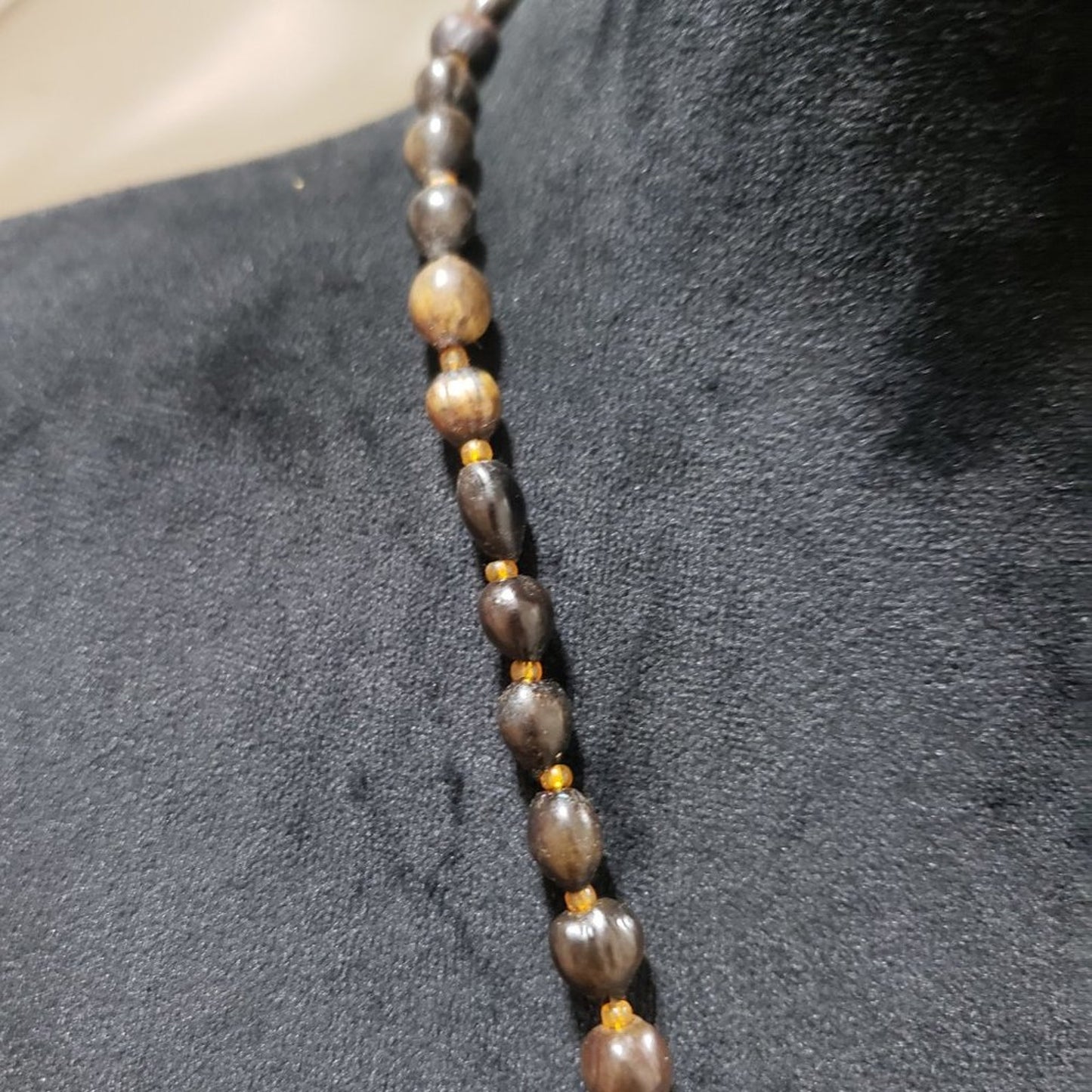 Womens Fashion Black Beads Brown Pendant Collar Necklace