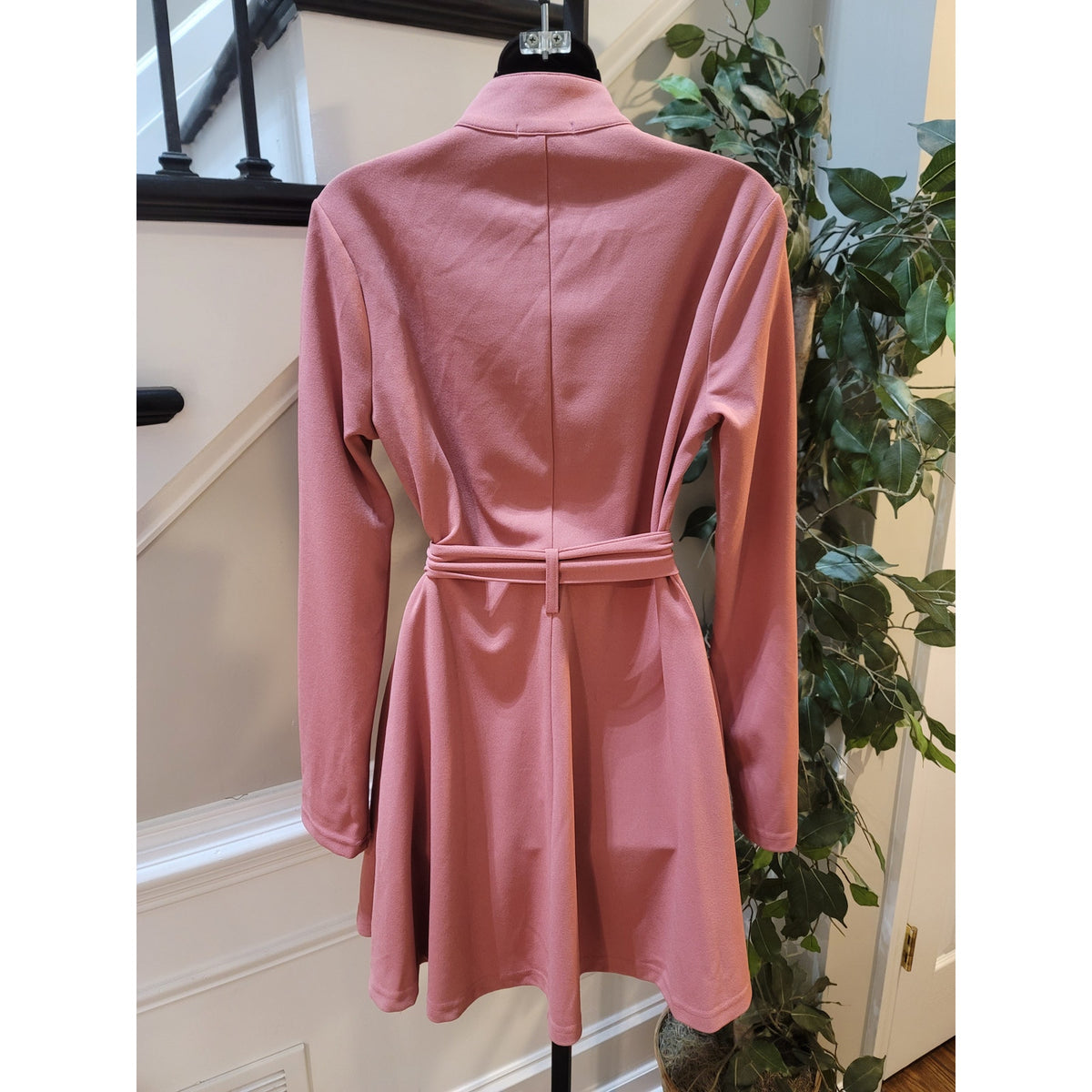 Fashion Nova Jacket Women Large Pink Belted Zip Up Long Sleeve Lightweight