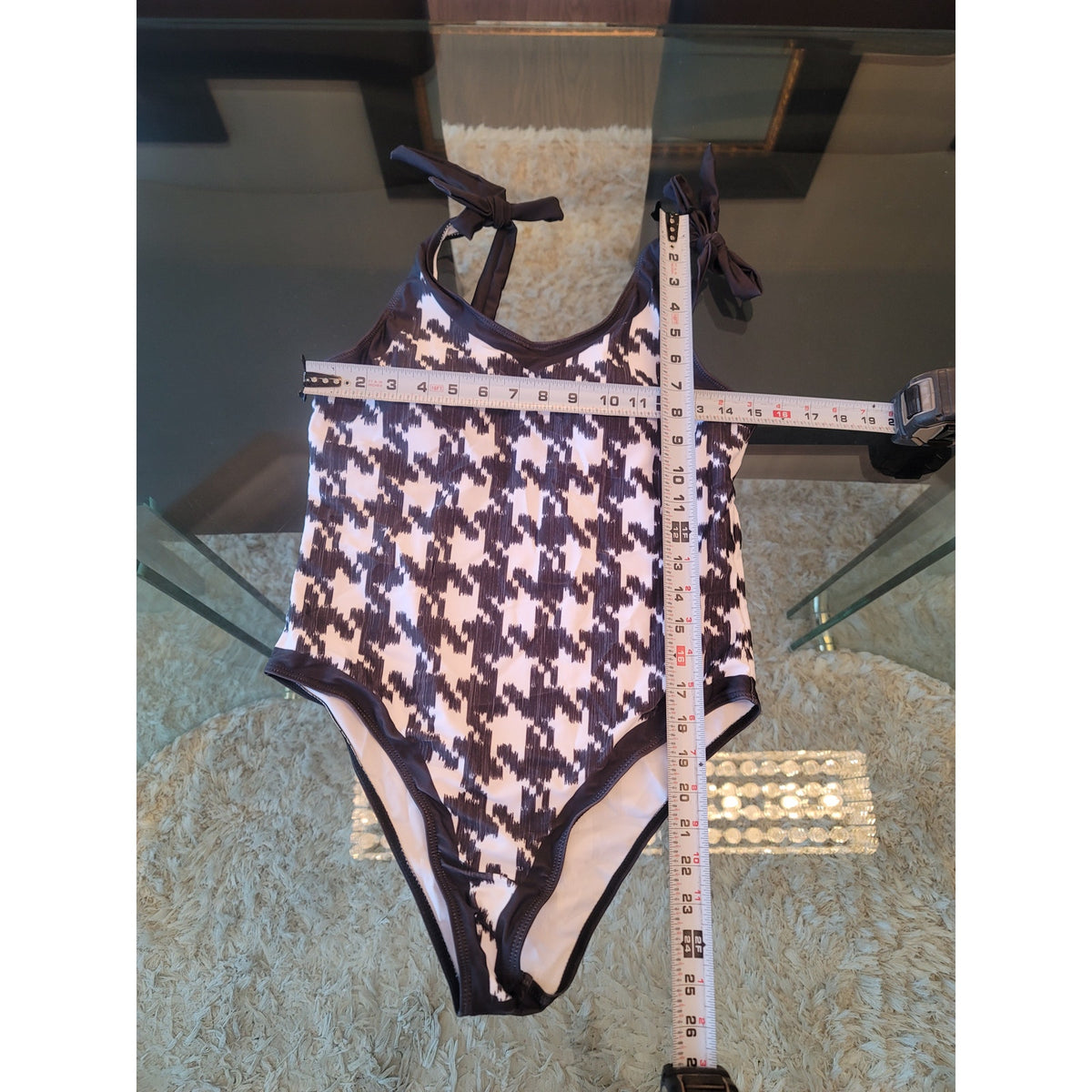 Swim Suit Set Women's Large Black/White Houndstooth Padded Bra Sarong Wrap