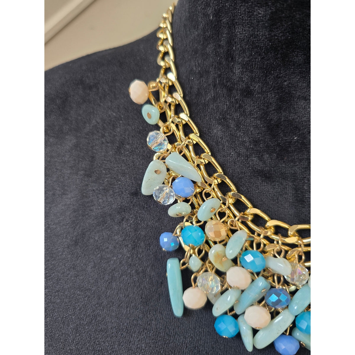 Turquoise Gold Multi Strand Beaded Statement Necklace