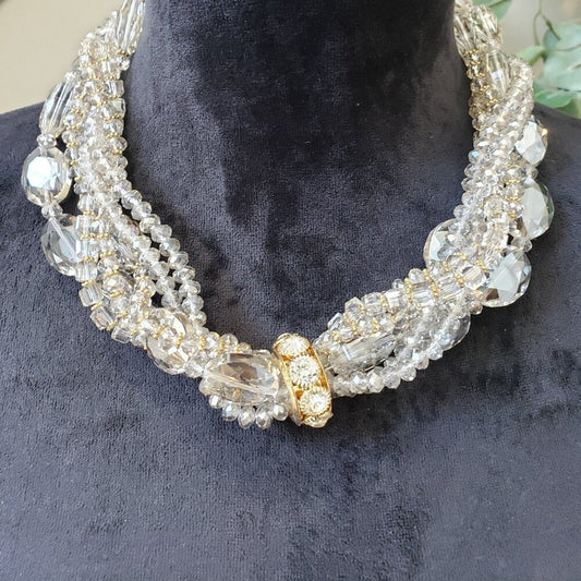 Women Clear Ritual Quartz Traditional African Trade Beaded Necklace with Lobster