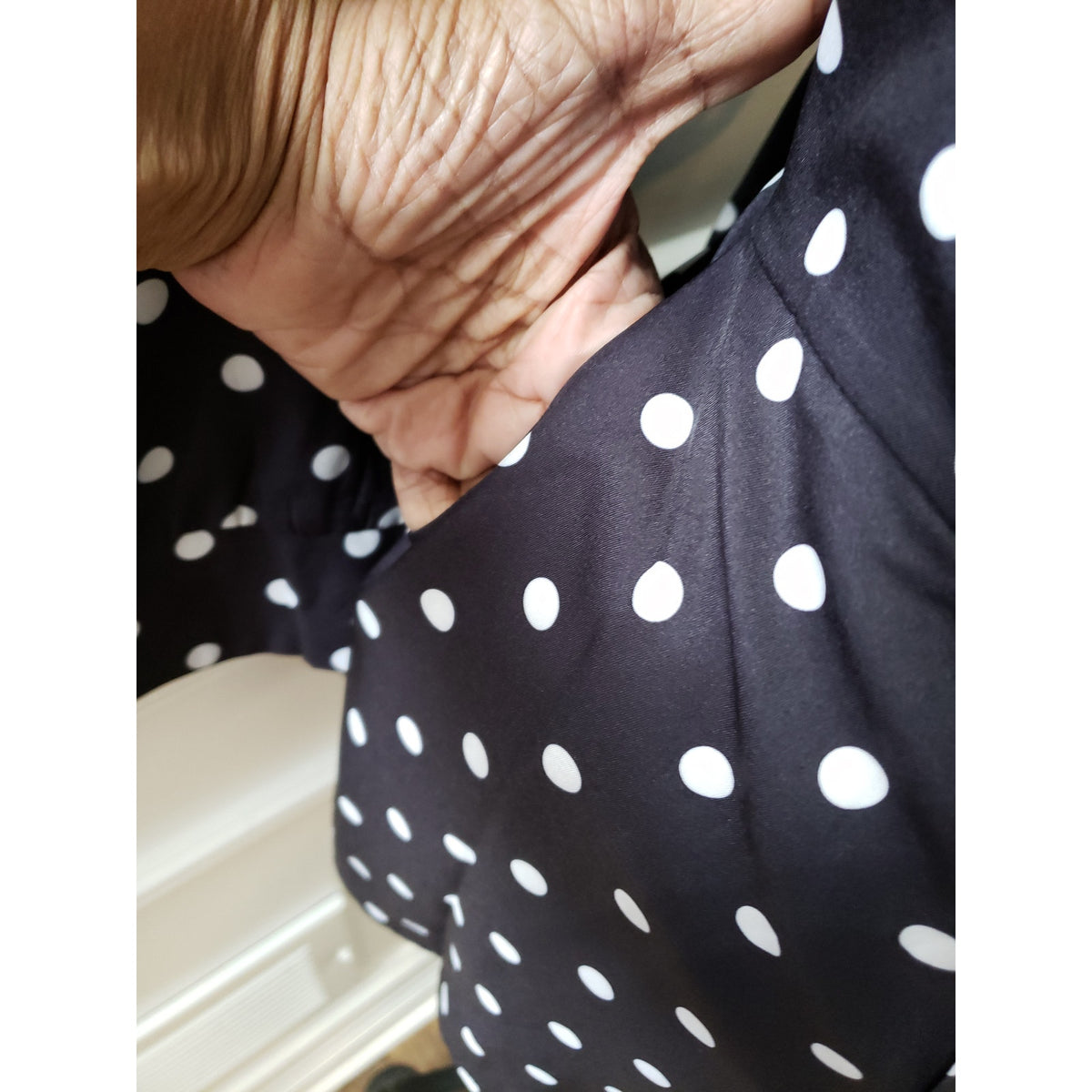 Zara Blouse Women XL Black White Polka Dot Wrap Top 3/4 Sleeve Dressy Shirt