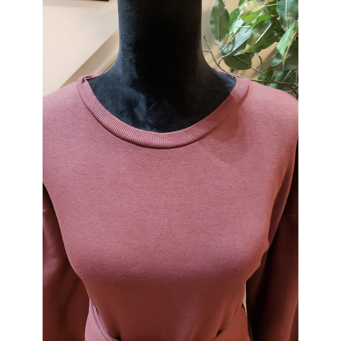 Topshop Womens Brown Cotton Belted Round Neck Long Sleeve Knit Sweater Dress 10