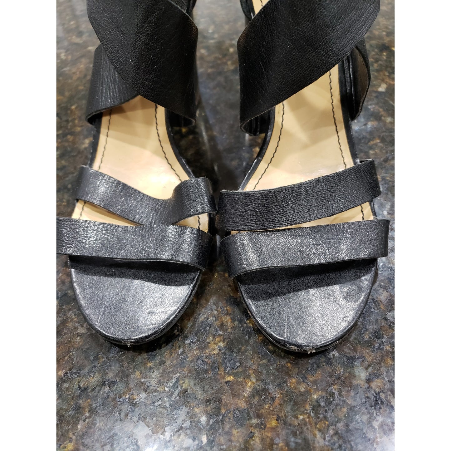 Audrey Brooke Sandal Womens Size 9 Black Leather Double Two Straps Block Heel