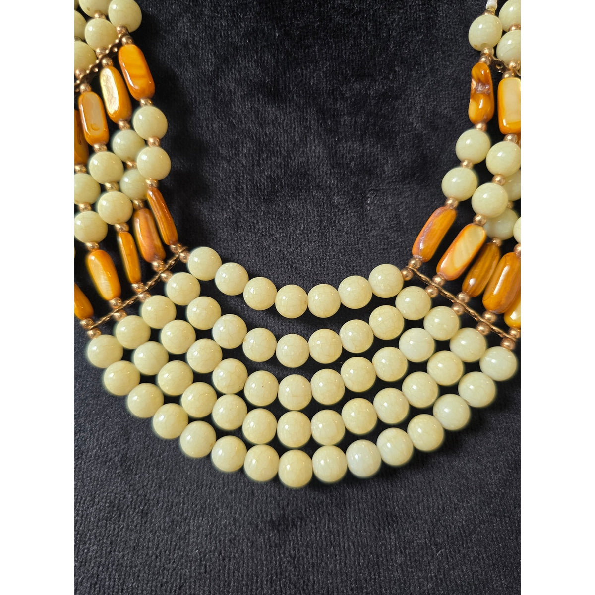 Cream Ivory Orange Multistrand Beaded Layered Boho Tribal Necklace