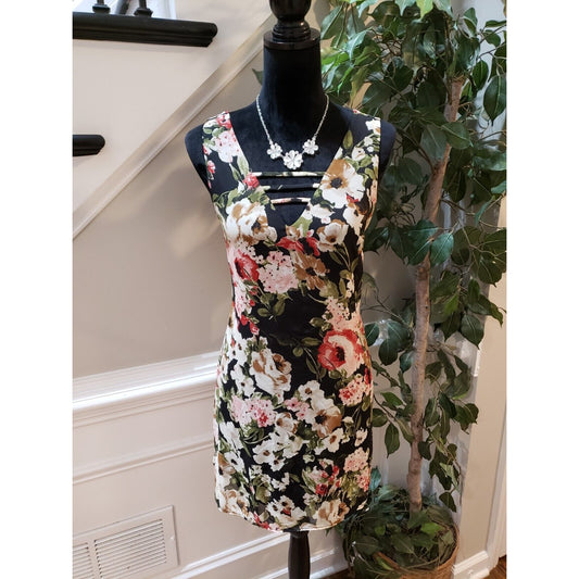 Blue Rain Womens Multi Floral Sleeveless Summer V Neck Knee Length Dress Size S