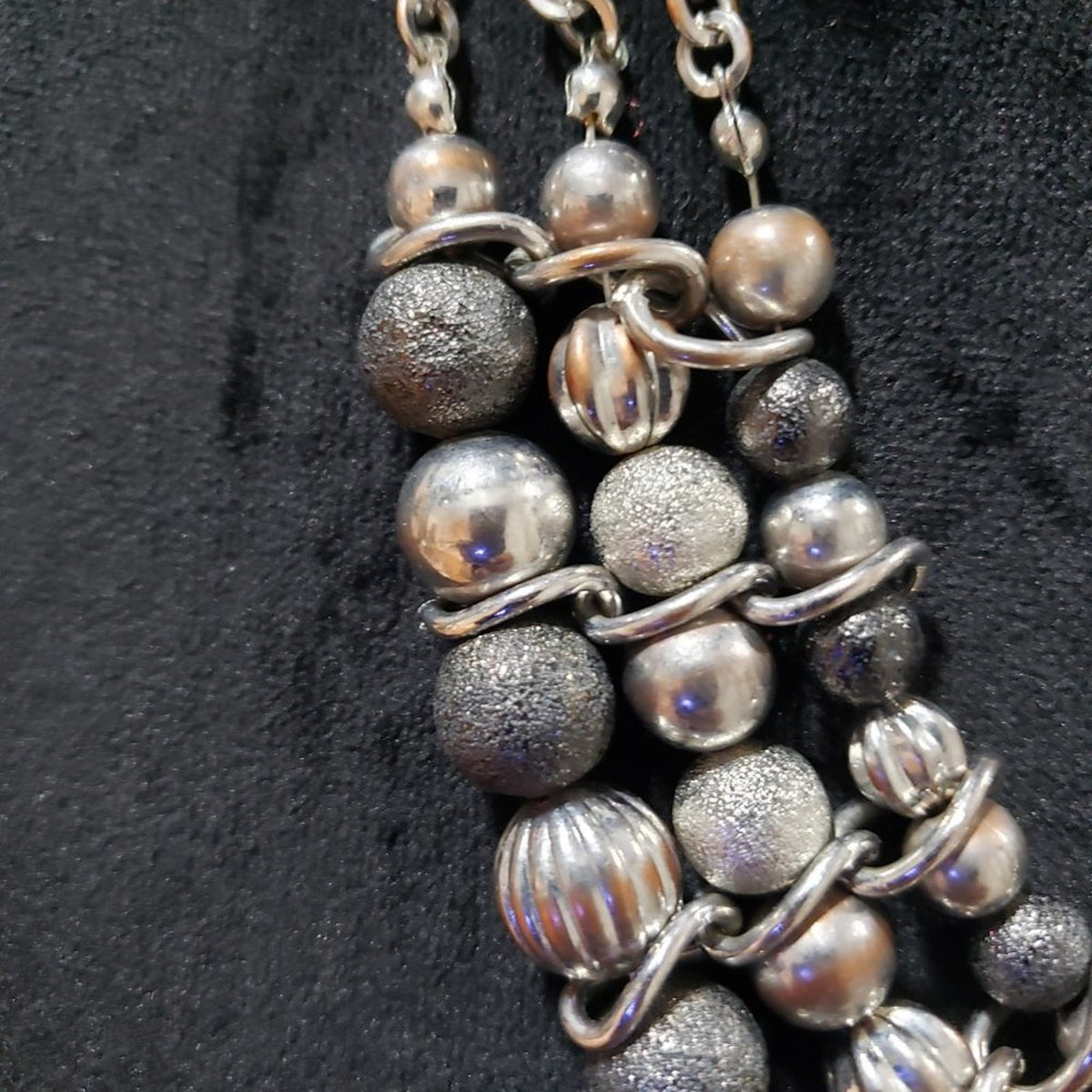 Womens Fashion Mixed Bead Silver Tone 3 Strand Statement Necklace Lobster Clasp