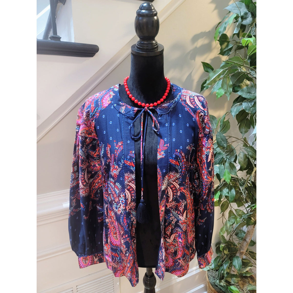 Monsoon Blouse Top Women's Small Multicolor Paisley Print Pleated Drop Shoulder