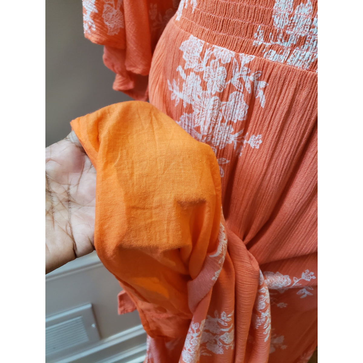 Oddi Long Maxi Dress Women's Size 2XL Orange Smocked Waist V Neck Kimono Sleeve