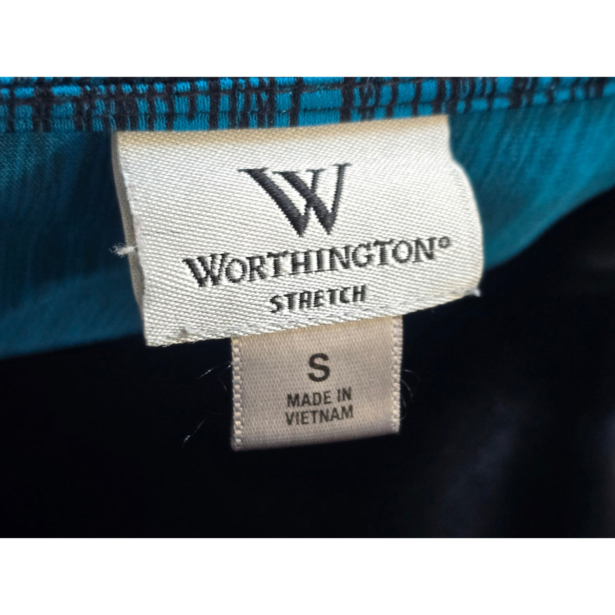 Worthington Stretch Dress Womens Small Blue/Black Space-Dye Waist-Tie One Sleeve