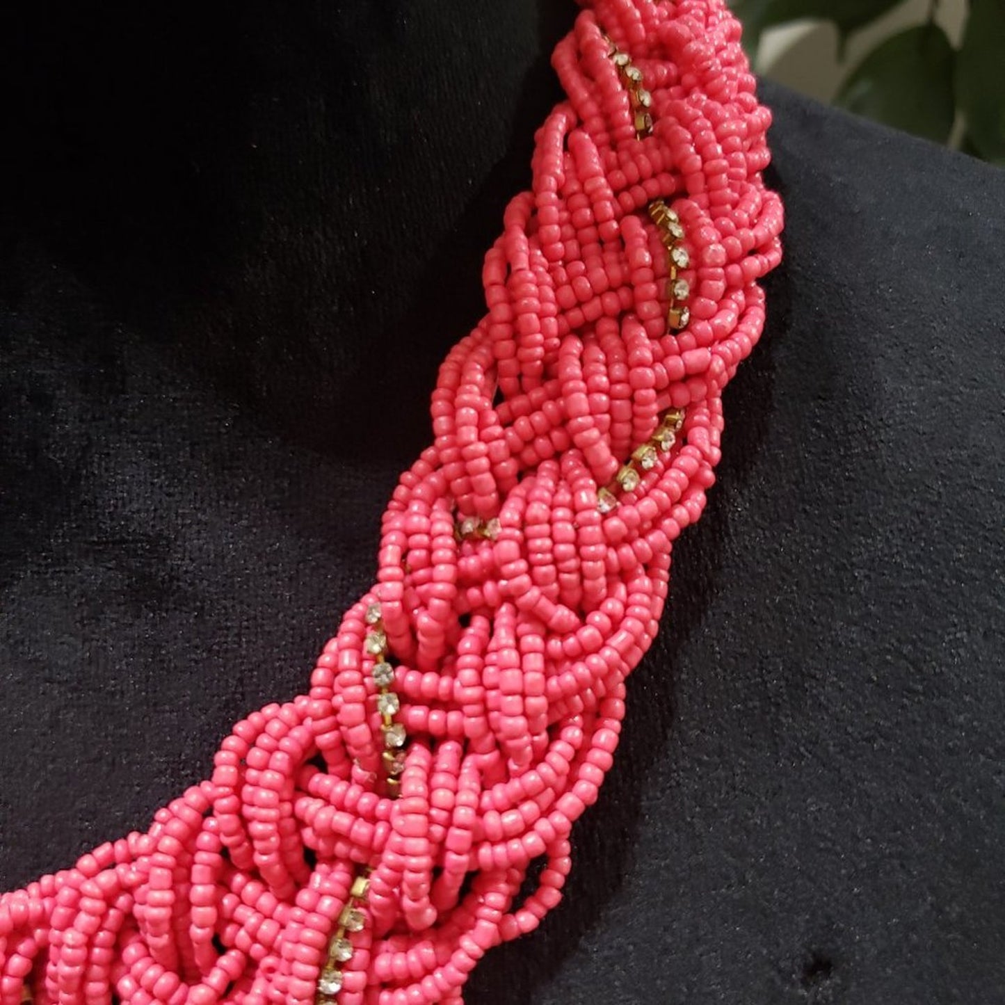 Women's Pink Multilayer Round Twisted Beaded with Lobster Clasp Necklace