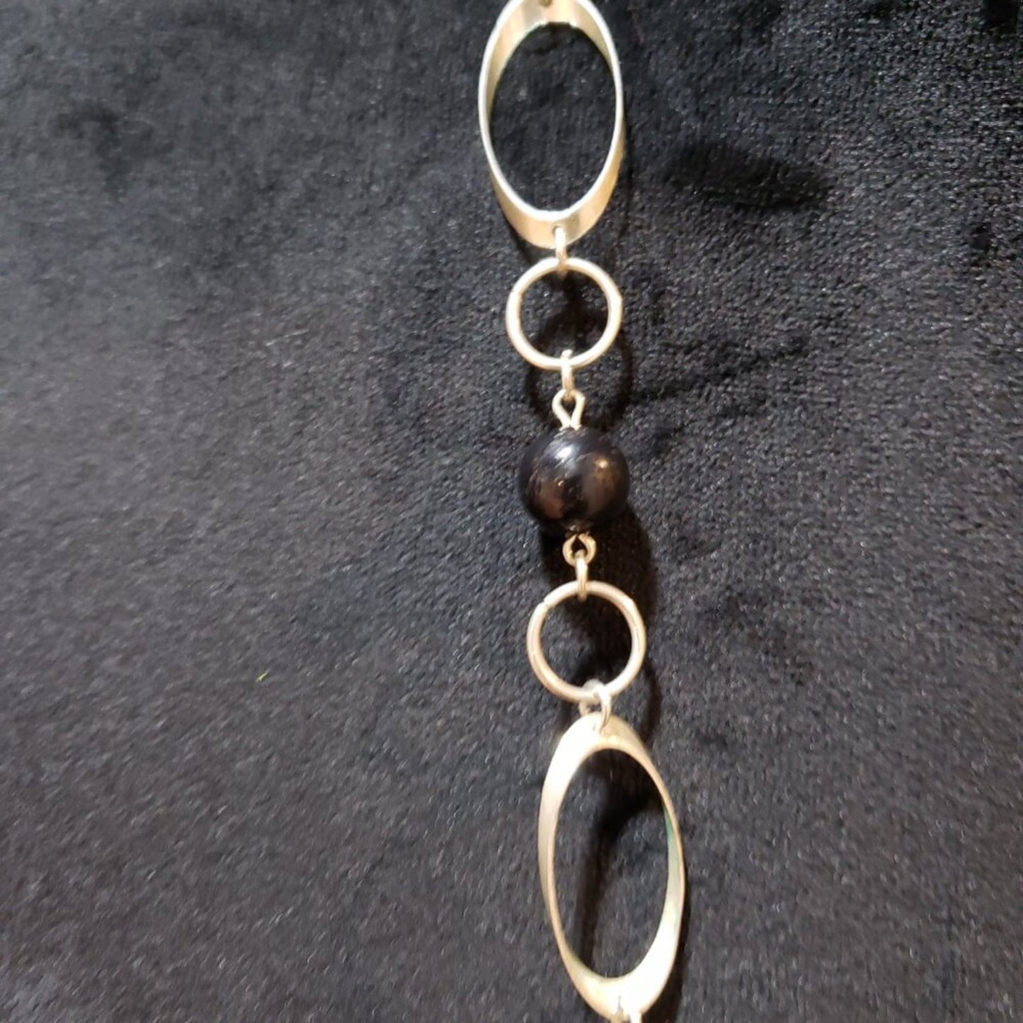 Womens Fashion Black Beaded Silver Tone Link Chain Long Necklace Jewelry