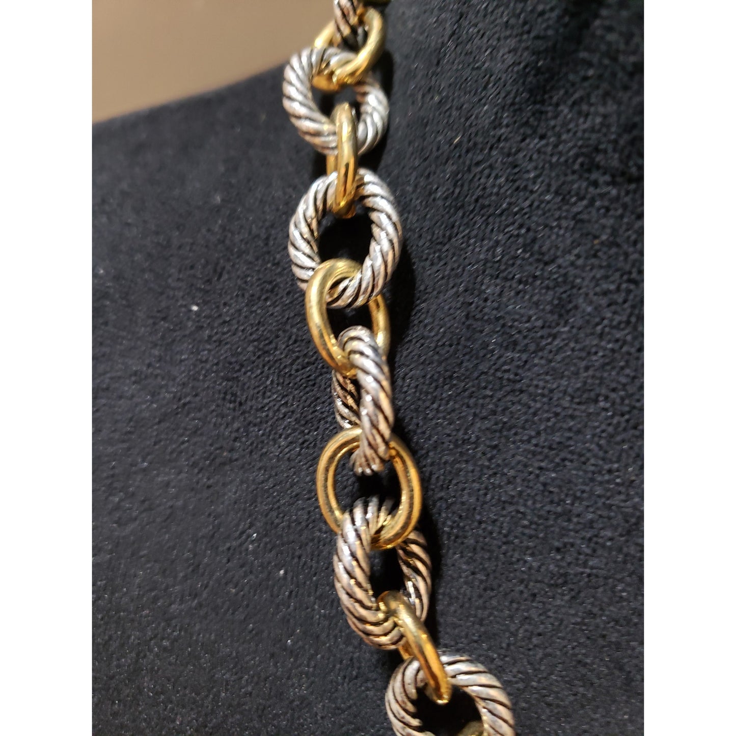 Womens Fashion 2 Tone Twisted Linked Chain Collar Necklace Jewelry with Bracelet