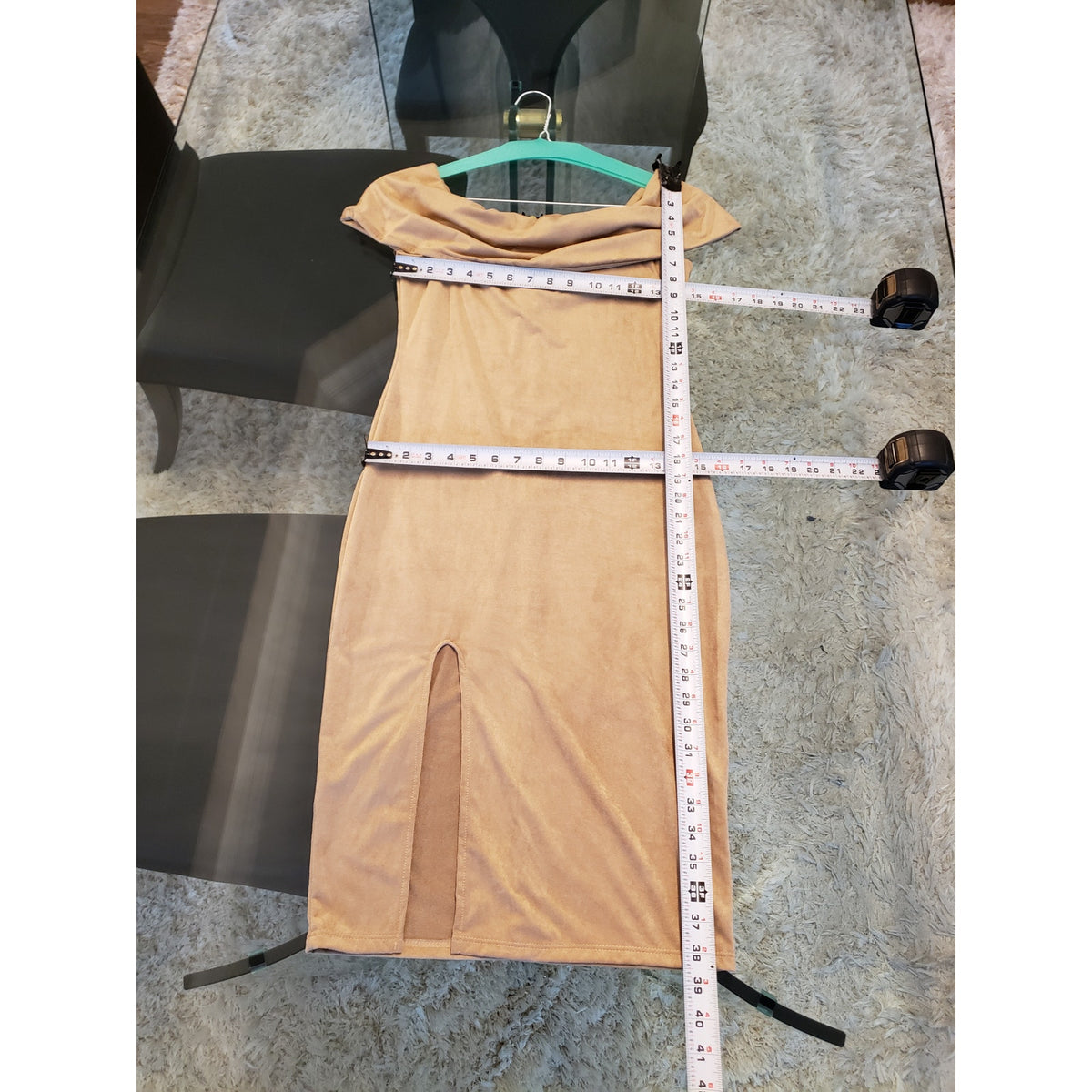 Fashion Nova Bodycon Dress Women's Size M Brown Off Shoulder Long Back Zipper