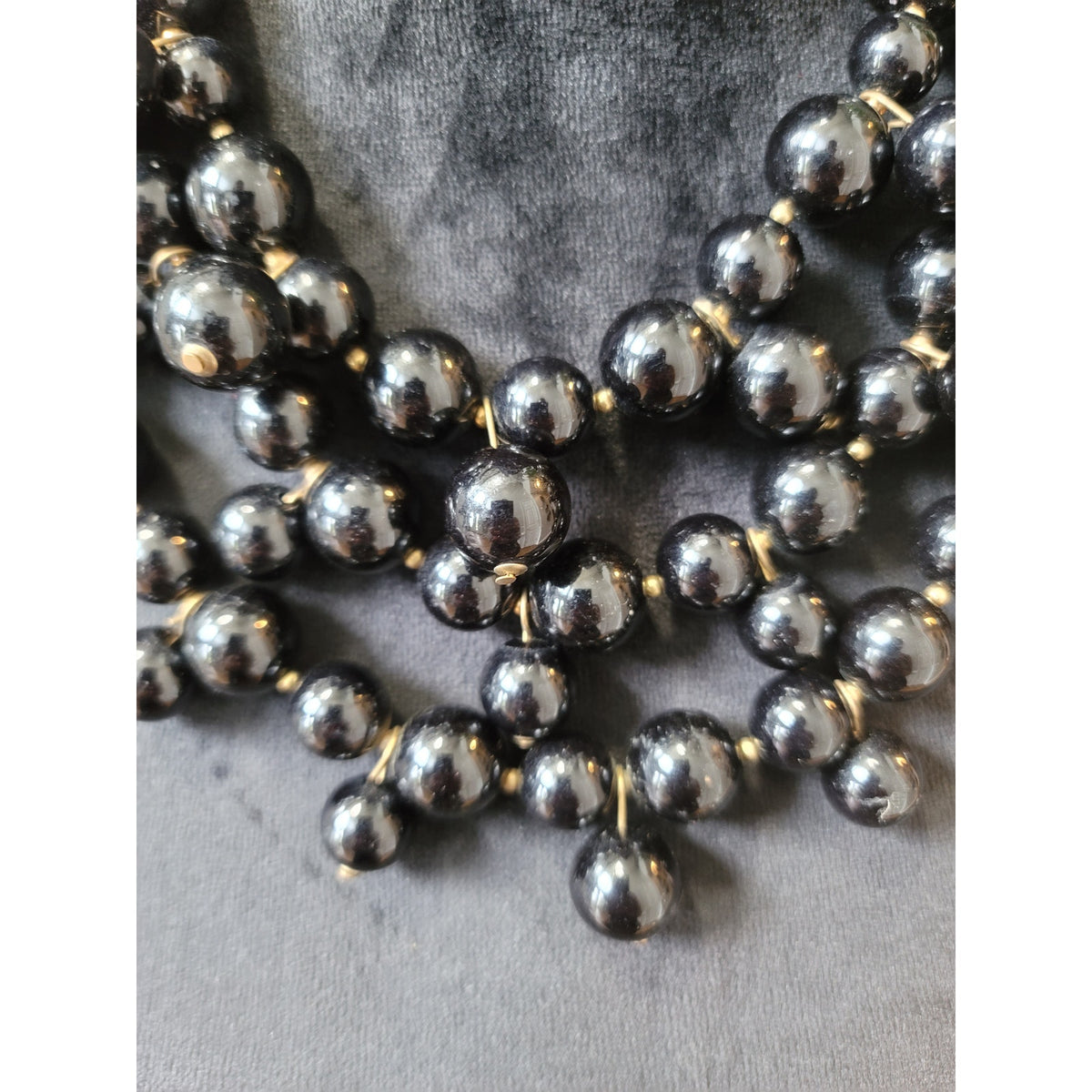 Women's Black Beaded Multi Strand Necklace With Gold Tone Hook Clasp Jewelry
