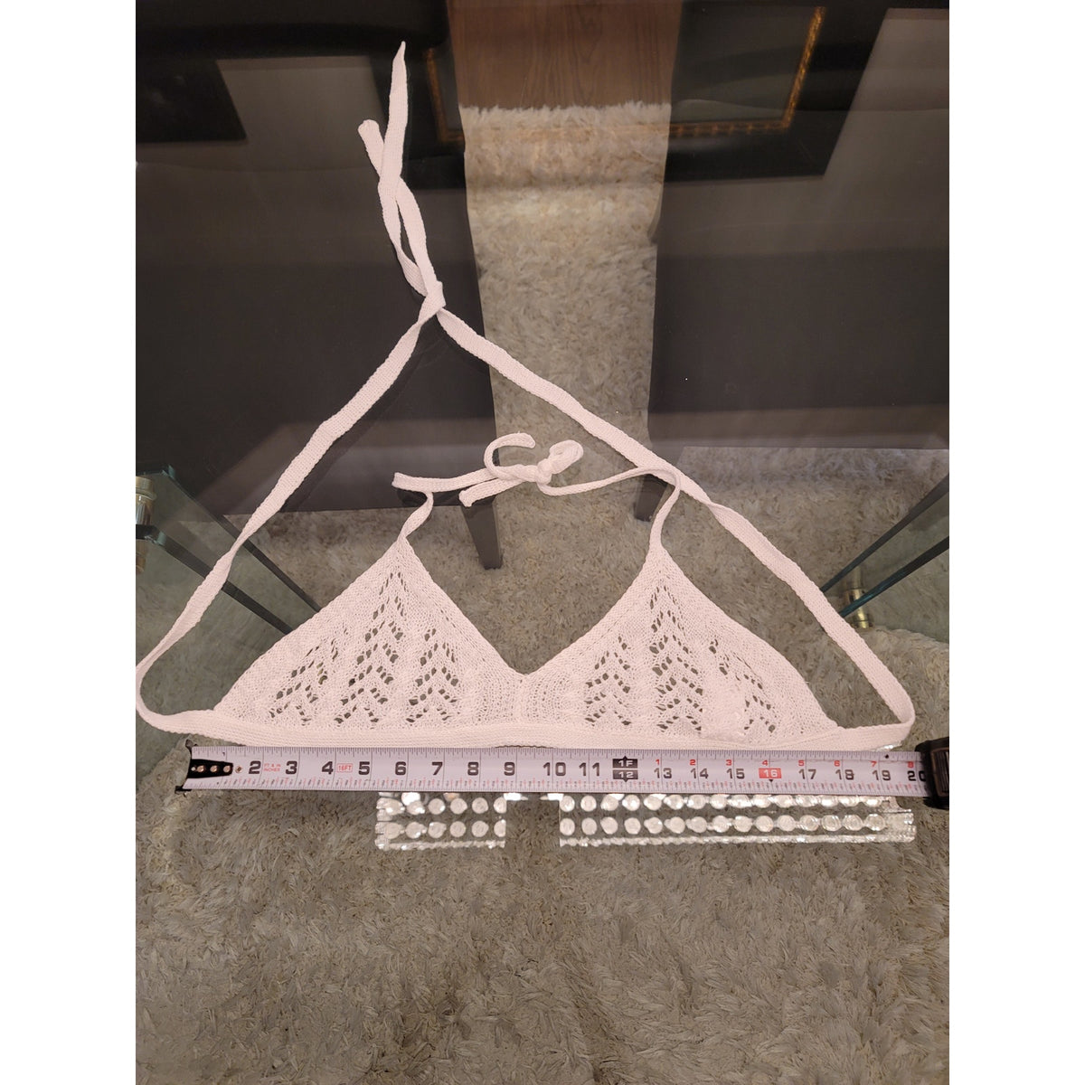 Crochet 2 Piece Set Women Medium White Cover Up Pant Halter Bikini Top Open Back