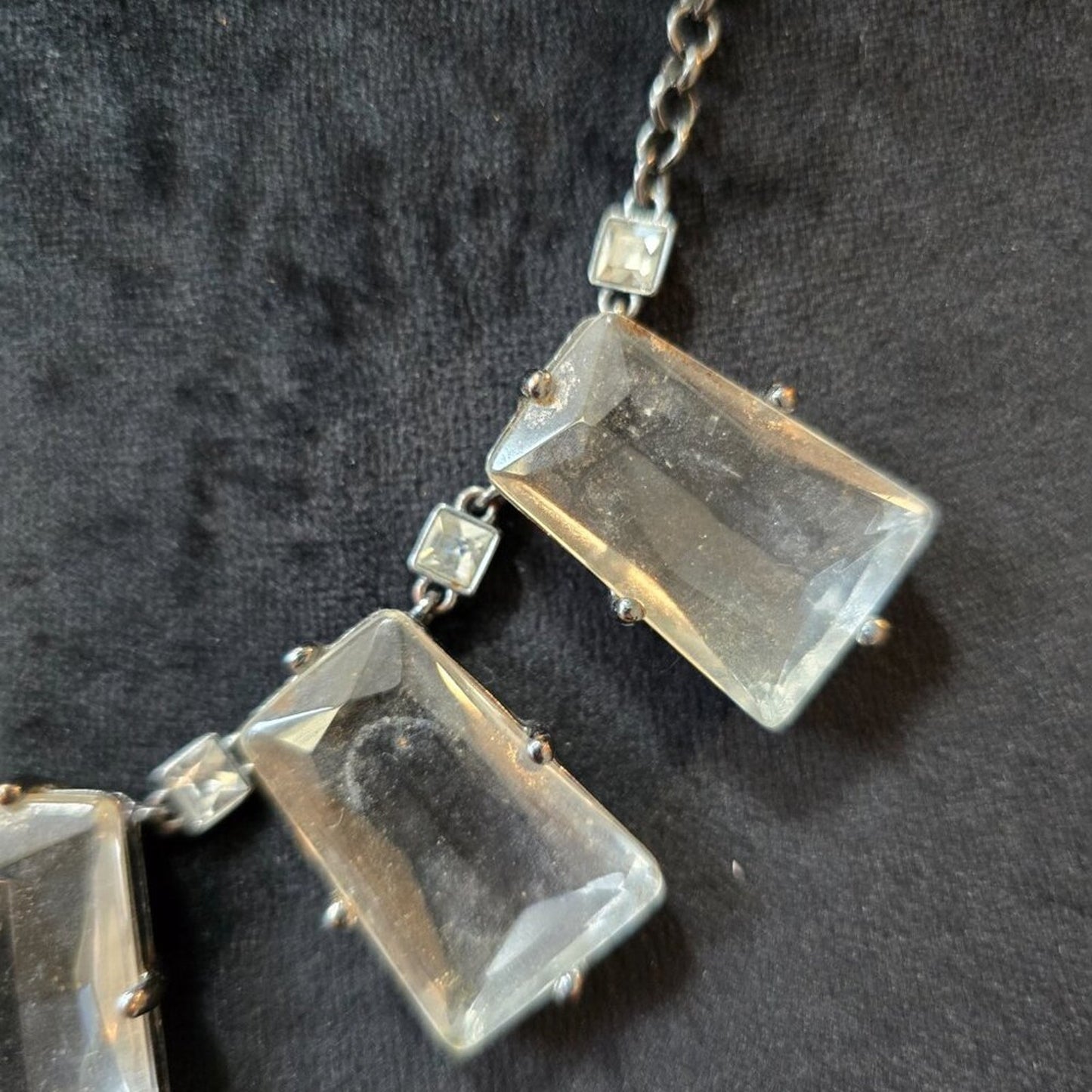 Womens Clear Crystal Stone Silver Tone Curb Chain Necklace with Lobster Clasp