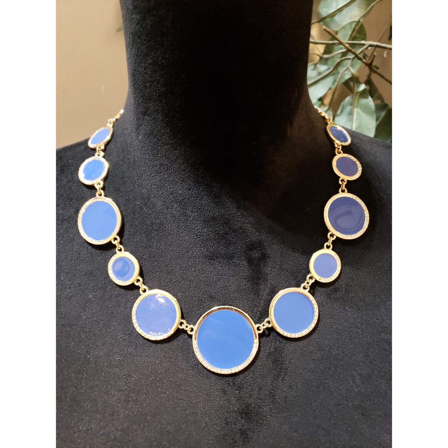 Charming Charlie Women Navy Blue Enamel Circles Rhinestones Adjustable Necklace