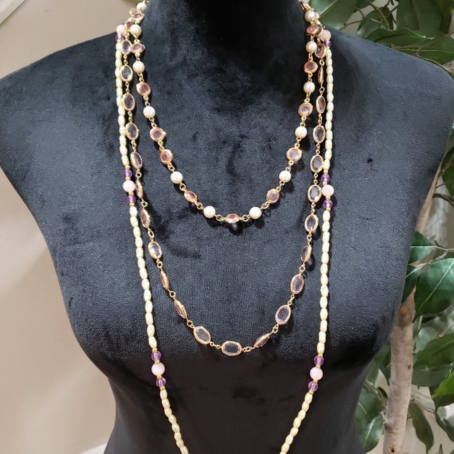 Womens Fashion Multicolor Glass Beaded Long Collar Necklace with Lobster Clasp