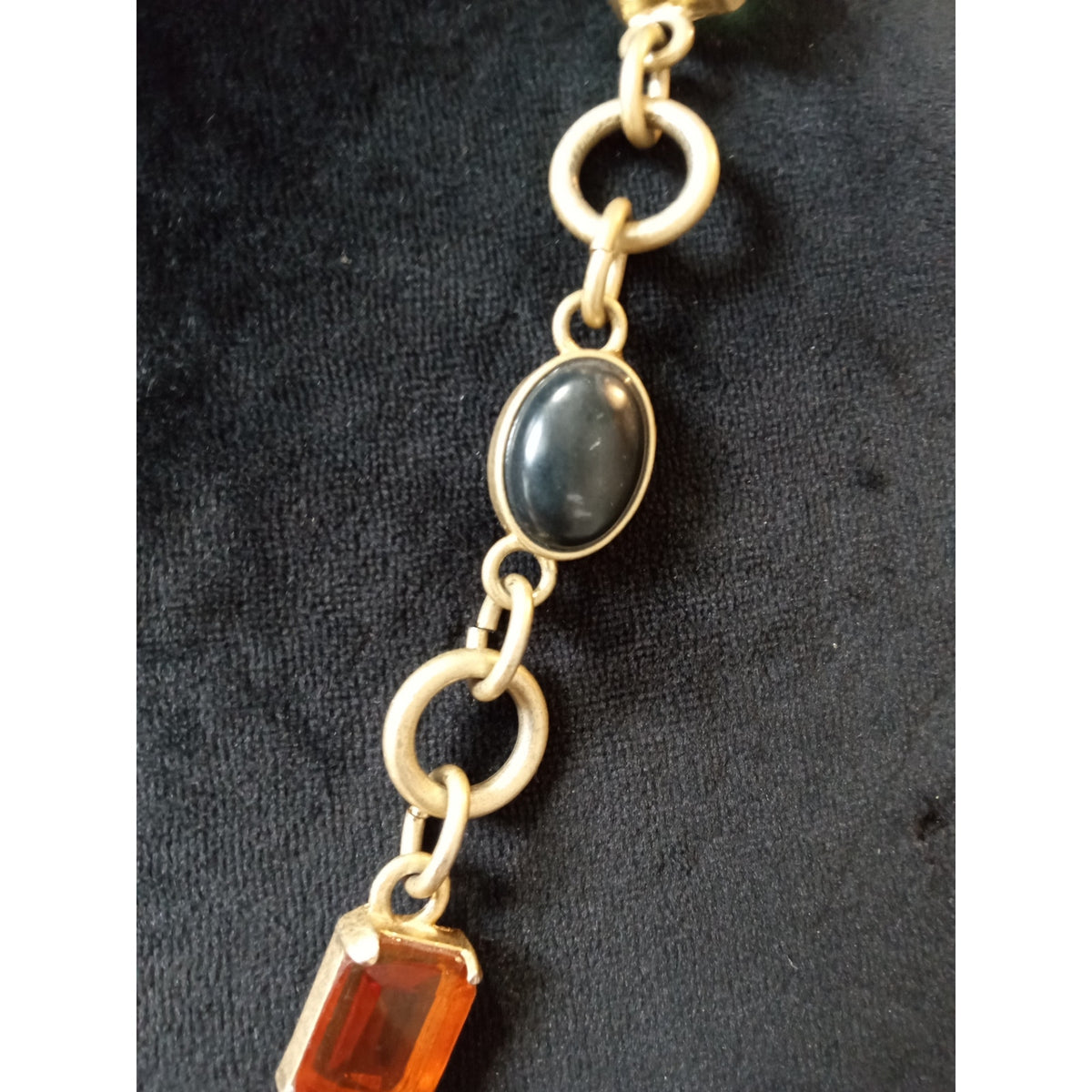 Multicolor Gemstone Pendant Chain Necklace Gold Tone Green Agate Look