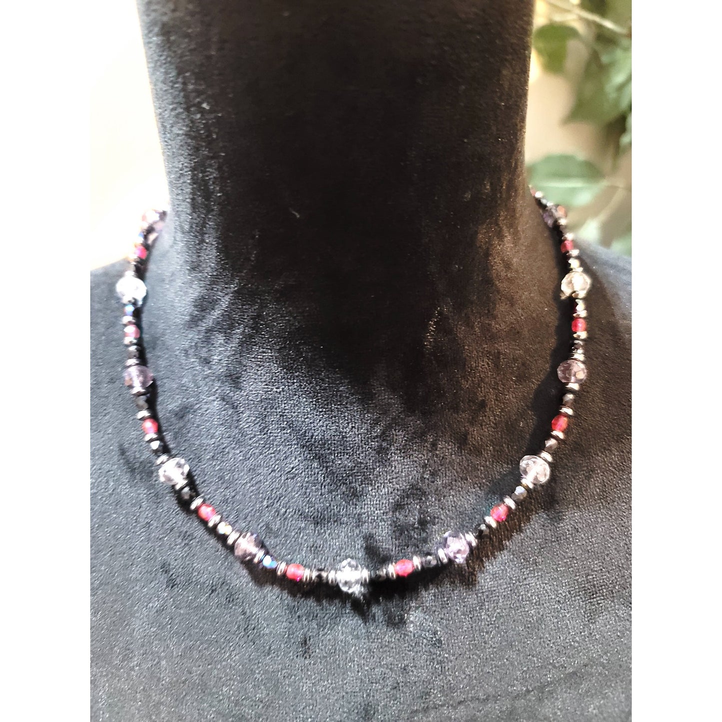 Women's Beaded Necklace Black Red Purple Glass Toggle Clasp Handmade Jewelry