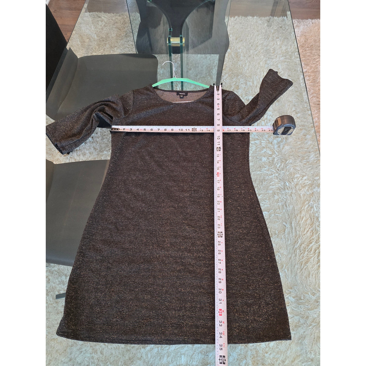 Tacera Shift Dress PXL Olive Green Stretch Scoop 3/4 Sleeve Casual Curved Hem