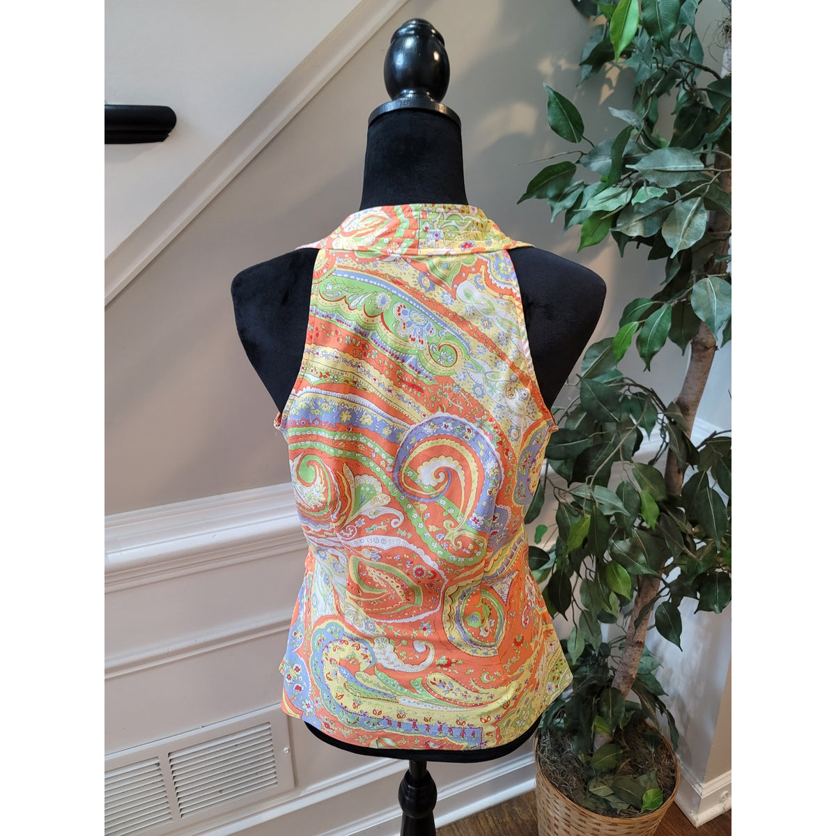 Lauren Ralph Lauren Blouse Top Women's SZ 2 Multicolor Paisley Surplice Neck