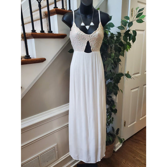 Venus Women's White Floral Cotton Scoop Neck Sleeveless Long Maxi Dress Size XS