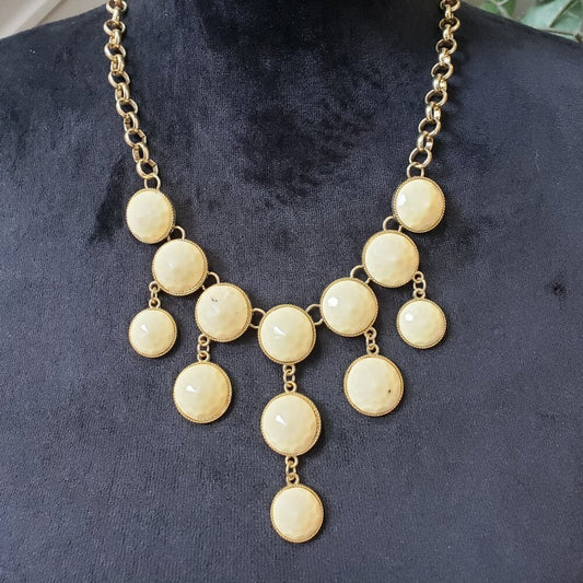 Womens Ivory Gemstone Gold Tone Link Chain Necklace Jewelry with Lobster Clasp