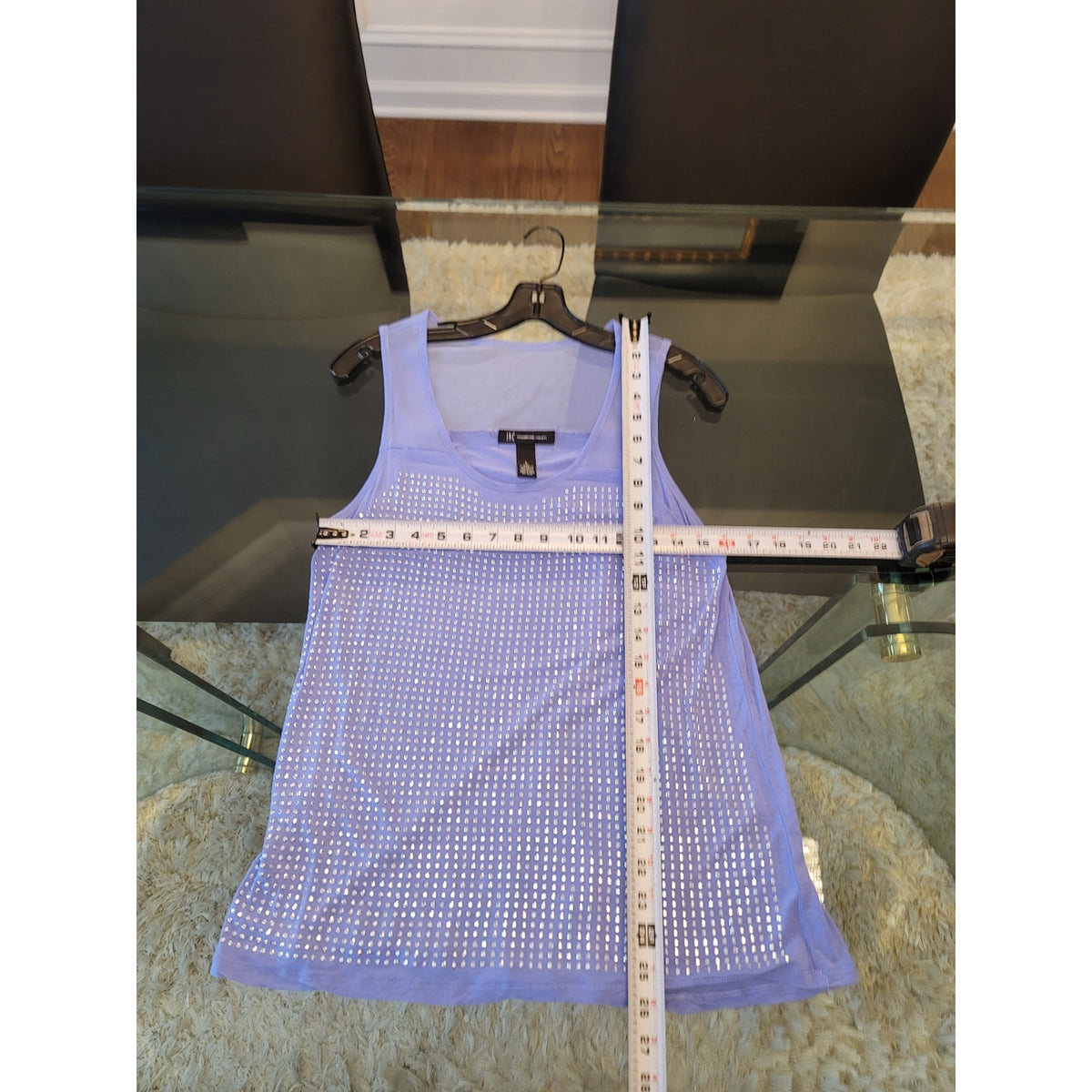 International Concepts Tank Top Women's Large Blue Sheer Scoop Neck Sleeveless