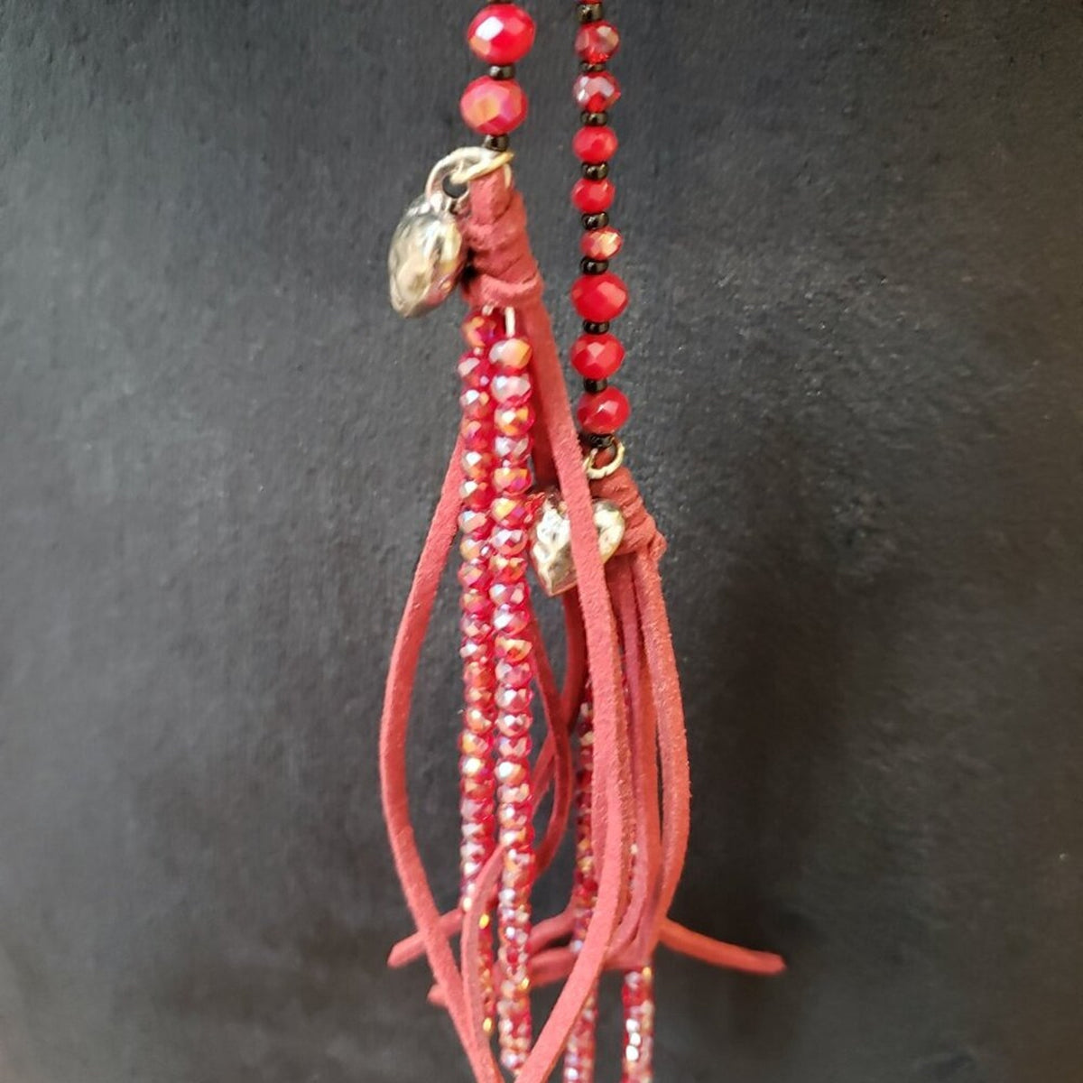 Womens Fashion Red Black Faceted Seed Beads Leather Cord Tassel Necklace Jewelry