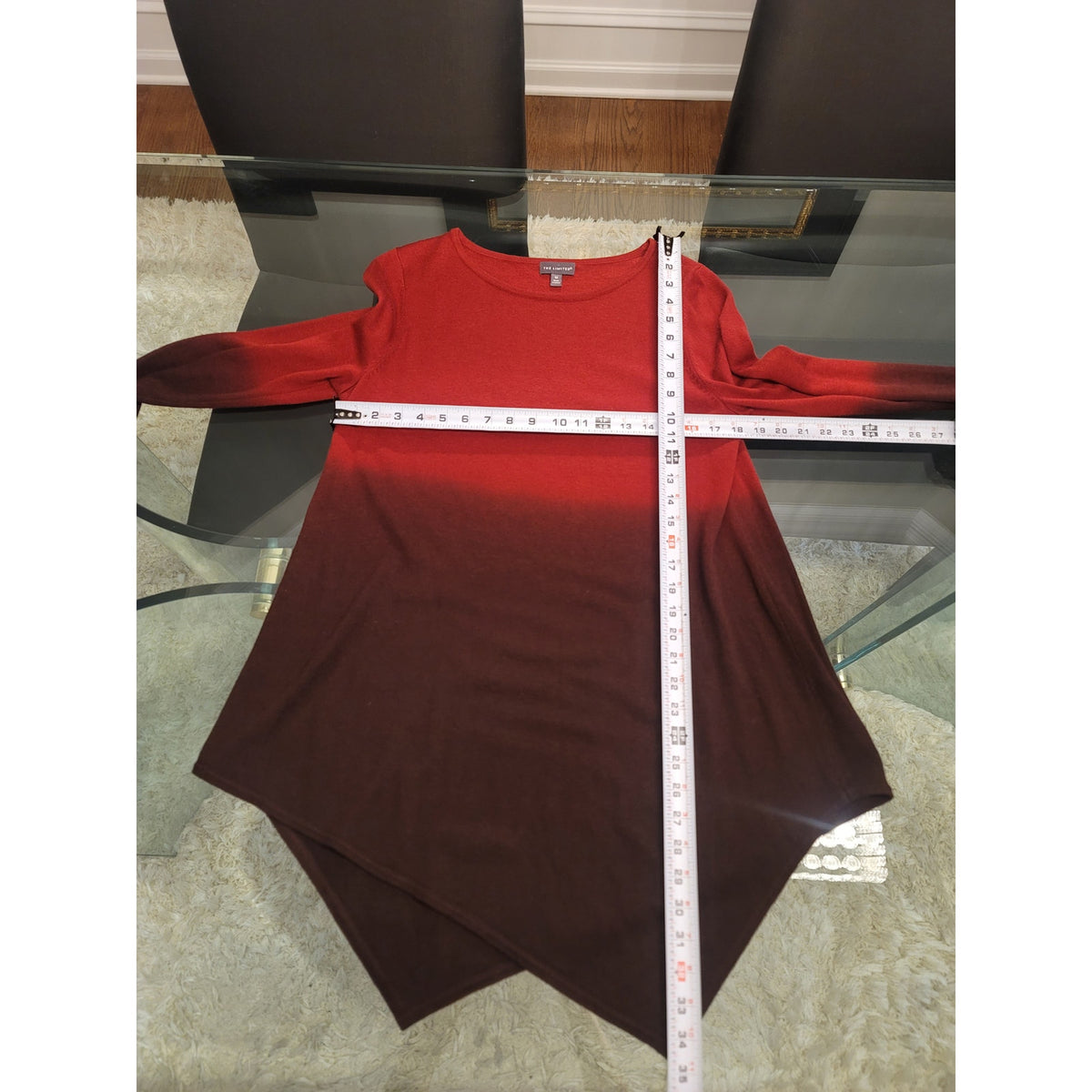 The Limited Tunic Sweater Women's Medium Red/Burgundy Ombre Asymmetrical Hem