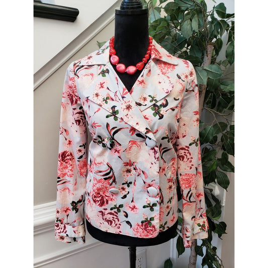 Boutique Women's Beige Floral 100% Cotton Casual Long Sleeve Jacket Size S/P