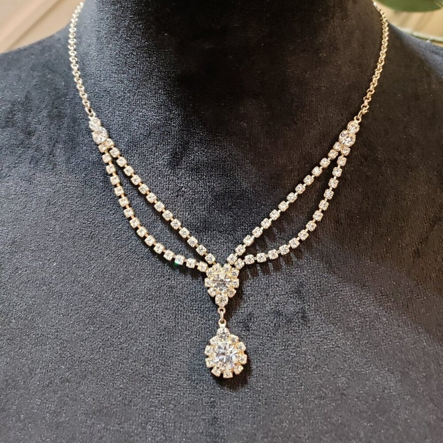 Womens Rhinestone Gold Tone Drop Cubic Zirconia Pendant Necklace Lobster Clasp
