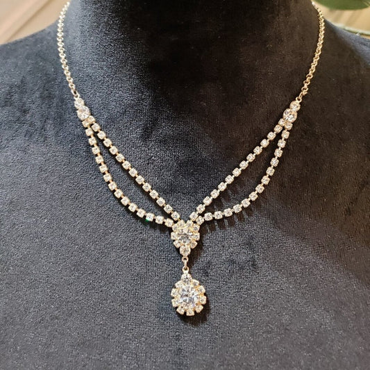 Womens Rhinestone Gold Tone Drop Cubic Zirconia Pendant Necklace Lobster Clasp