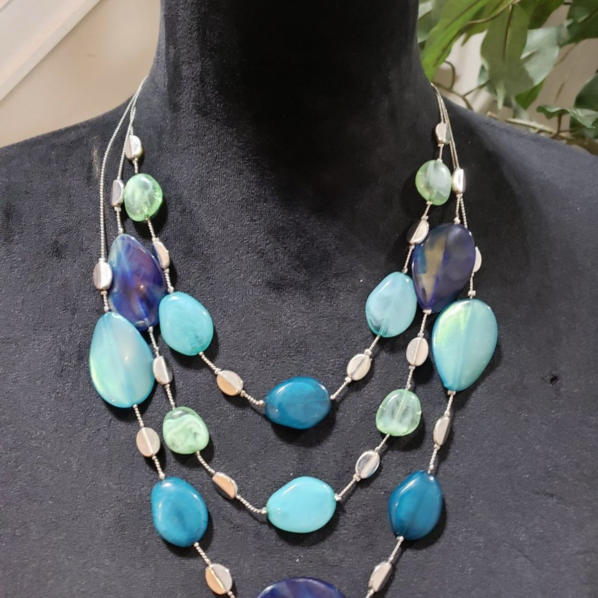 NY Womens Fashion Multicolor Agate Bead 3 Layer Collar Necklace w/ Lobster Clasp