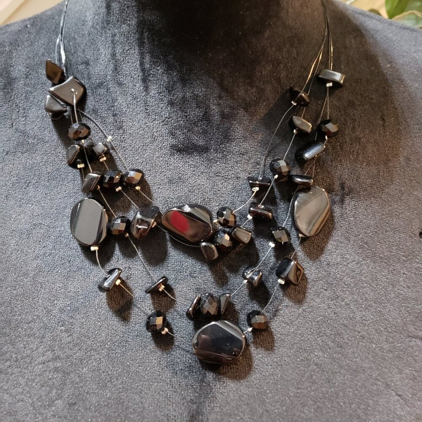 Womens Fashion Black Enamel Stone 4 Layered Necklace Jewelry w/ Lobster Clasp