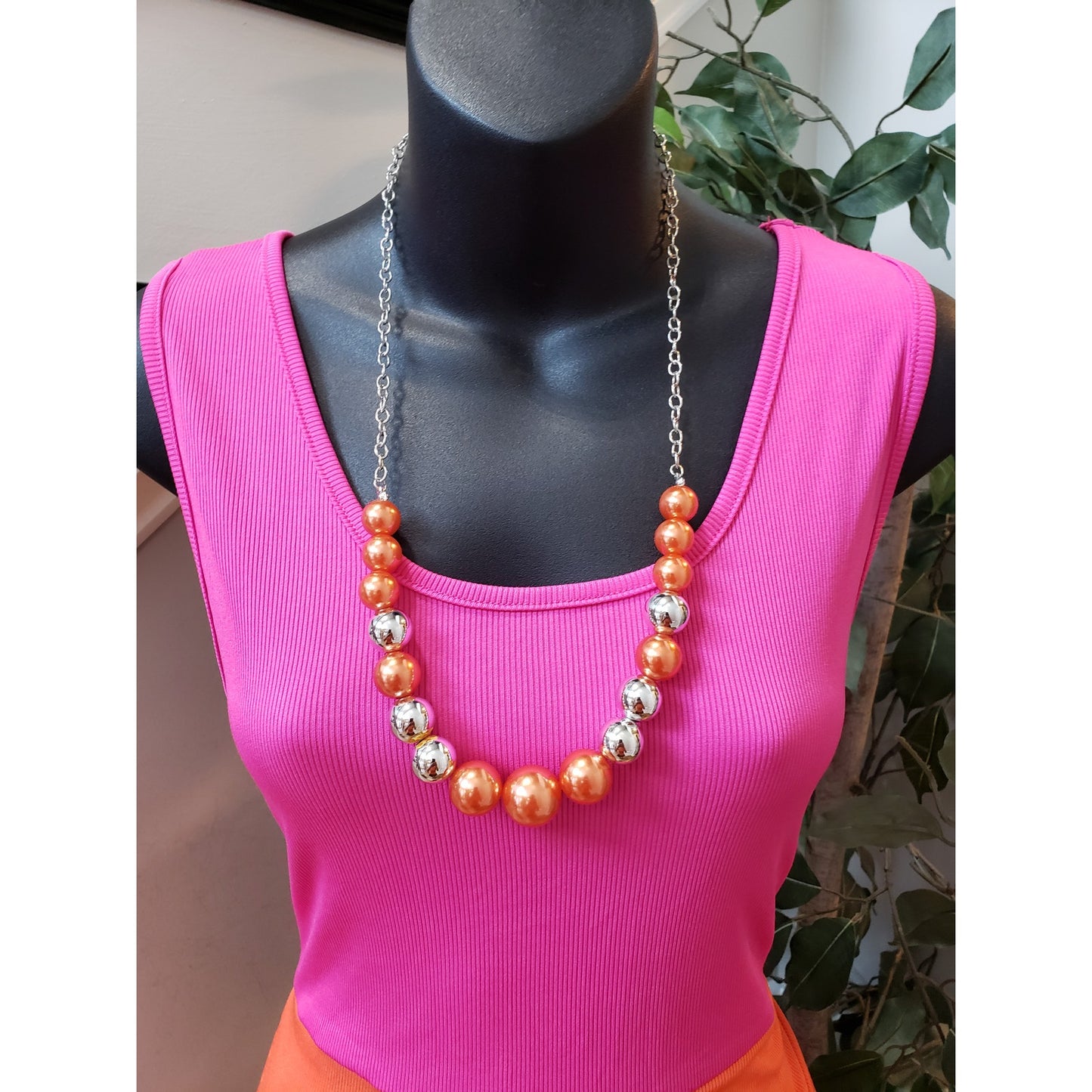 SHEIN Bodycon Dress Womens M Pink Orange Two Tone Ribbed Sleeveless Round Neck