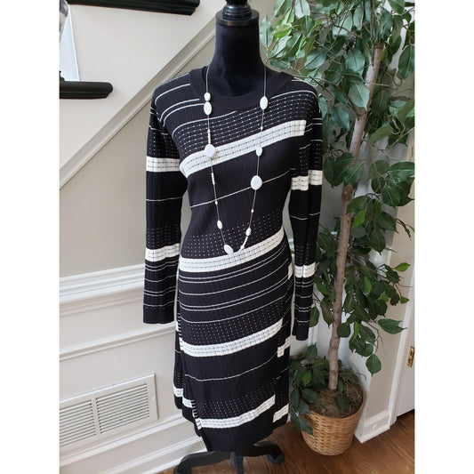Monroe & Main Sweater Dress Womens Large Black White Knit Long Sleeve Crew Neck