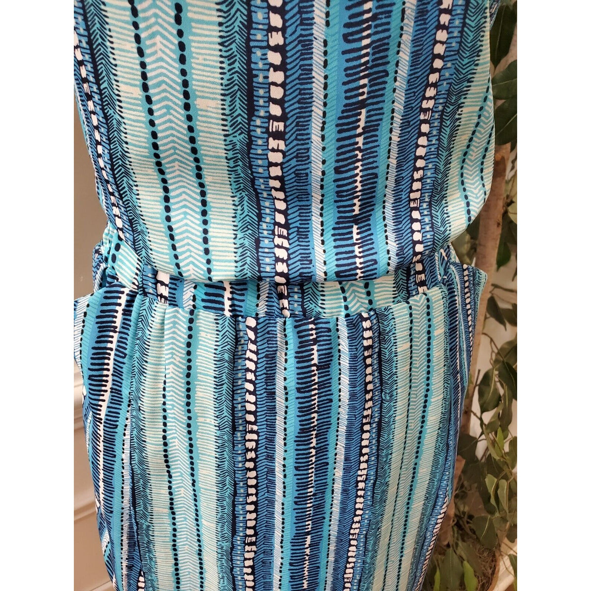 Aqua Women's Blue & White 100% Polyester Off The Shoulder Knee Length Dress M