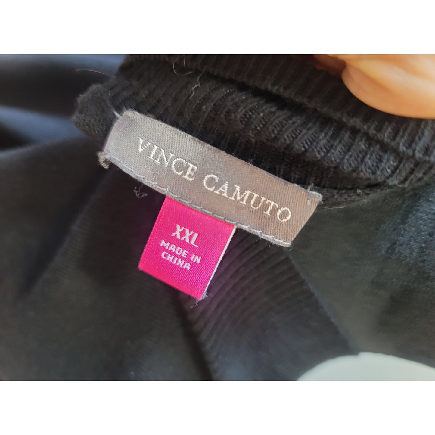 Vince Camuto Sweater Women's XXL Black Sheer Sleeve Textured Dot Knit Pullover