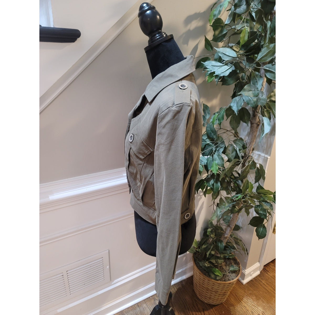 Dont Ask Why Military Jacket Women One Size Olive Green Button Front Long Sleeve
