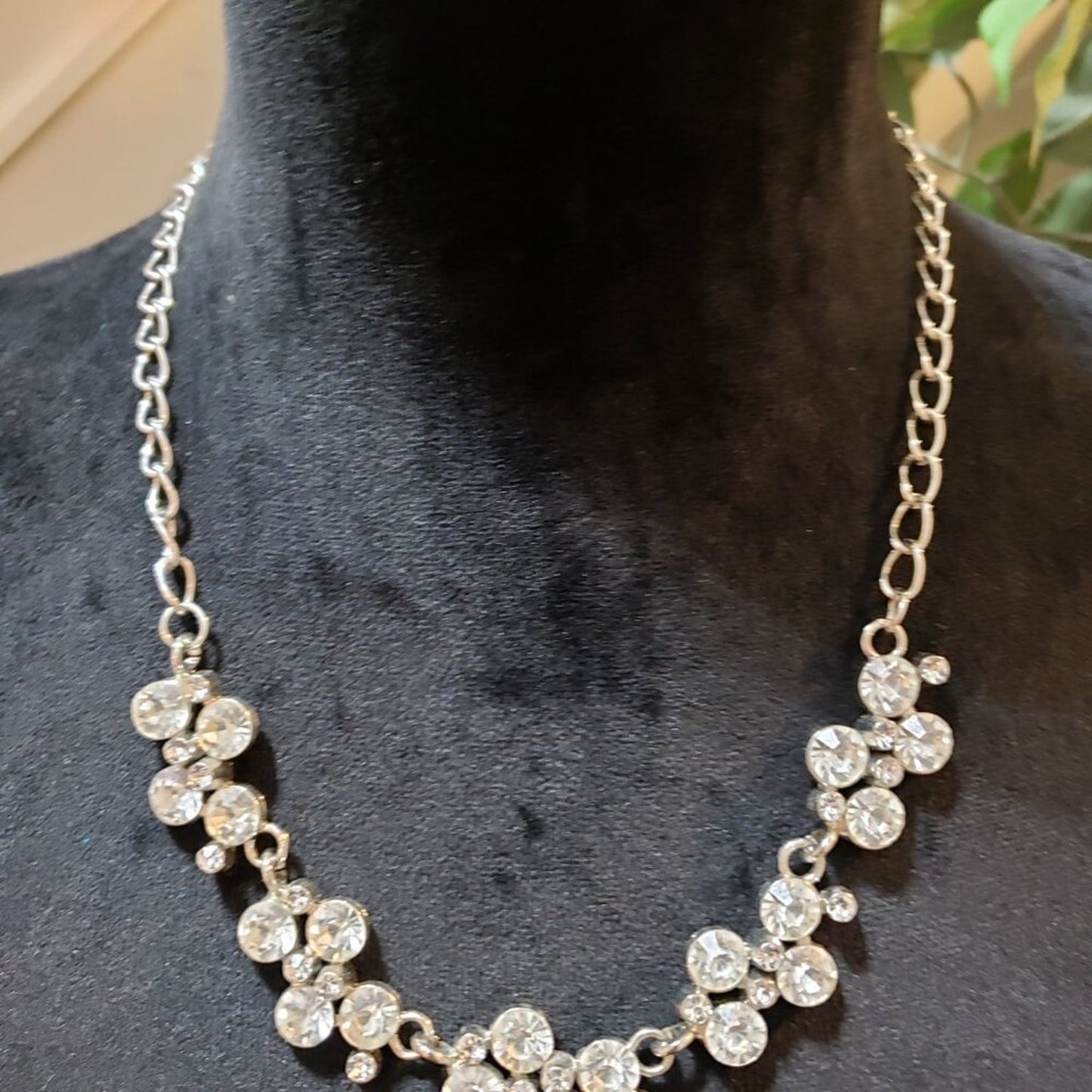 Womens Clear White Crystle Beaded Link Chain Necklace with Lobster Clasp