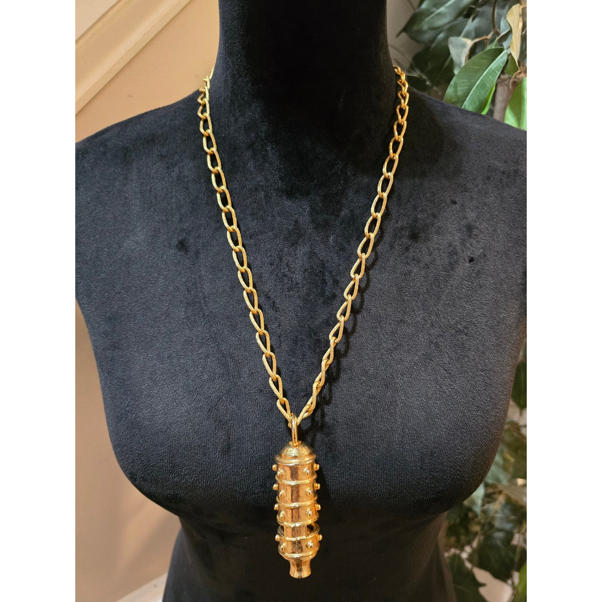 Women's Vintage Style Gold Tone Chain Necklace Cylinder Prayer Box Pendant