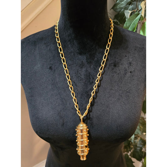 Women's Vintage Style Gold Tone Chain Necklace Cylinder Prayer Box Pendant