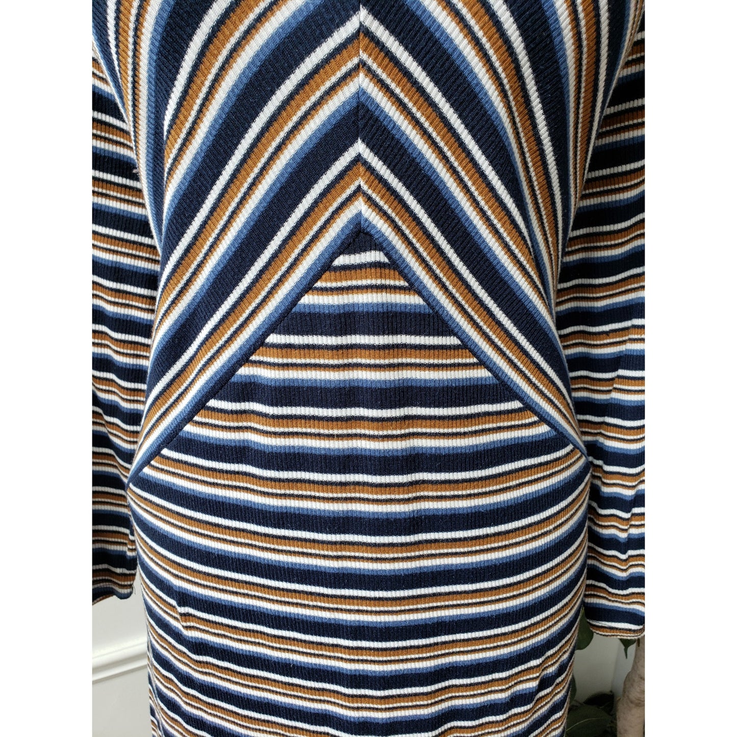 APT. 9 Sheath Dress Womens XL Blue & White Striped Knit Ruched Sleeve Round Neck