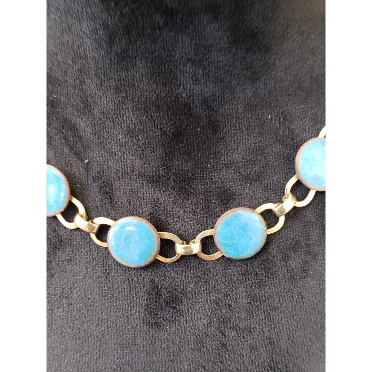 Womens Fashion Gold Tone Blue Bezel Rimed Stone Necklace Jewelry with Hook & Eye