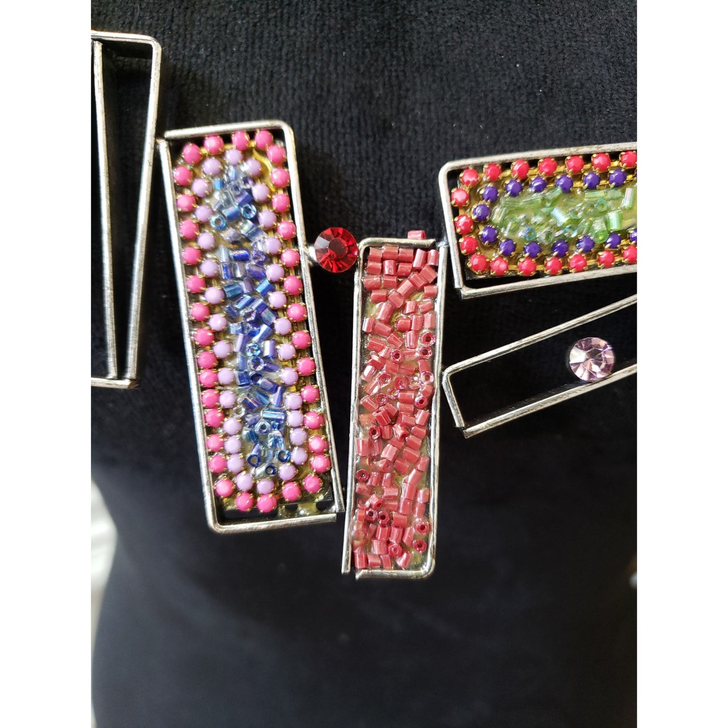 Colorful Beaded Chain Necklace with Yellow Pink & Purple Beaded Pendants